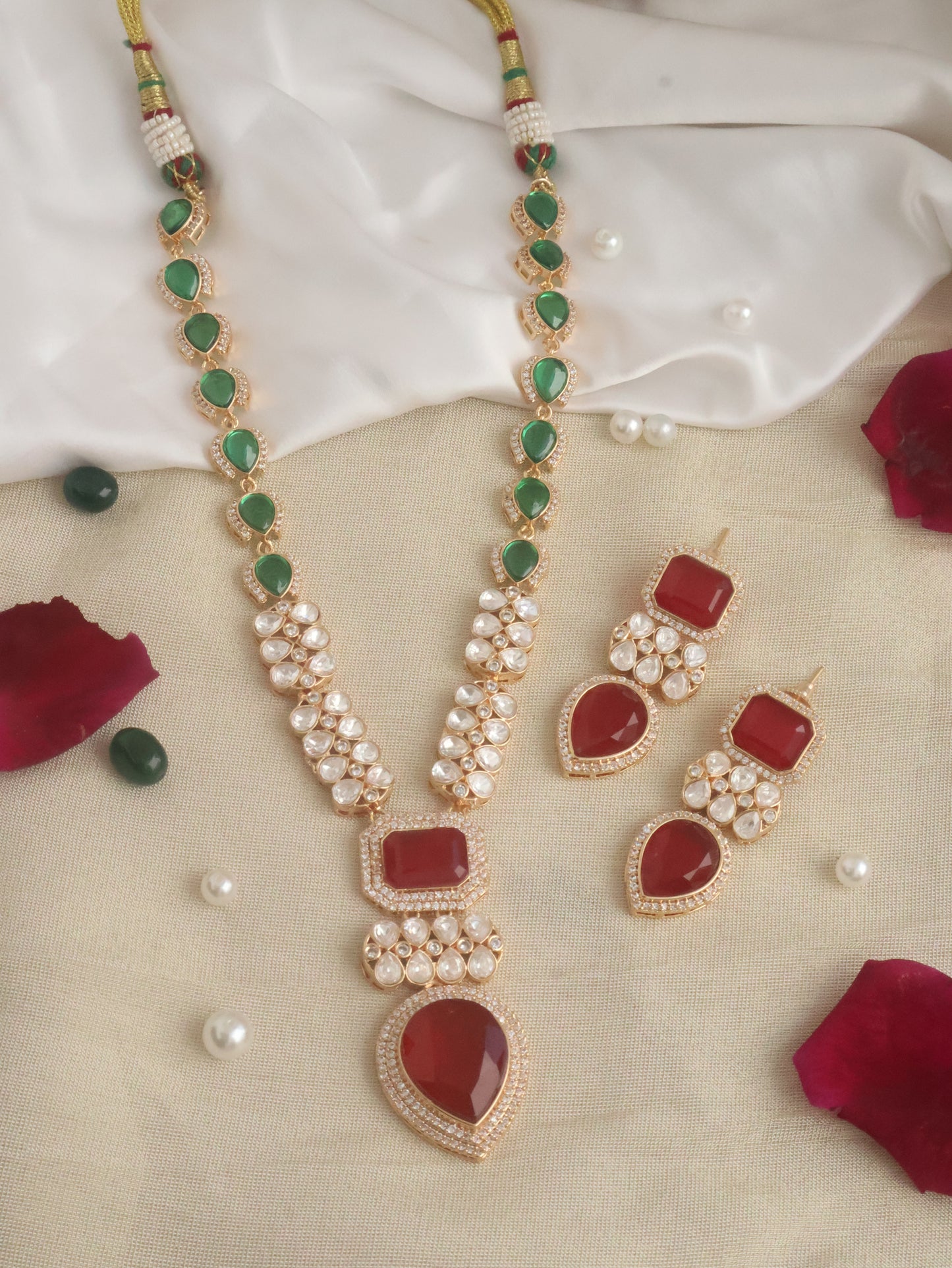 Nayvra Red Long Necklace Set
