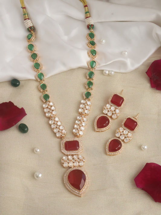 Nayvra Red Long Necklace Set