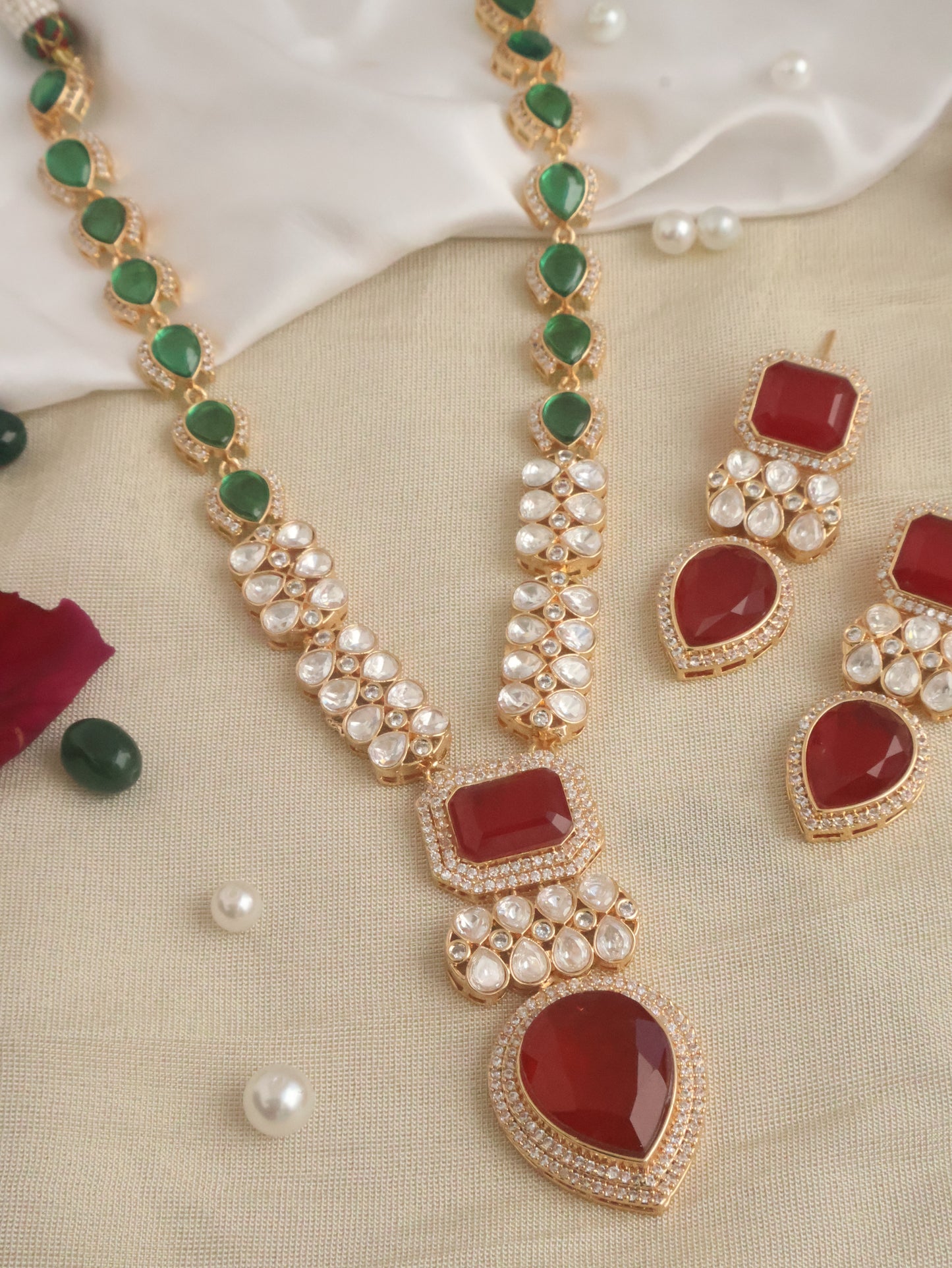 Nayvra Red Long Necklace Set