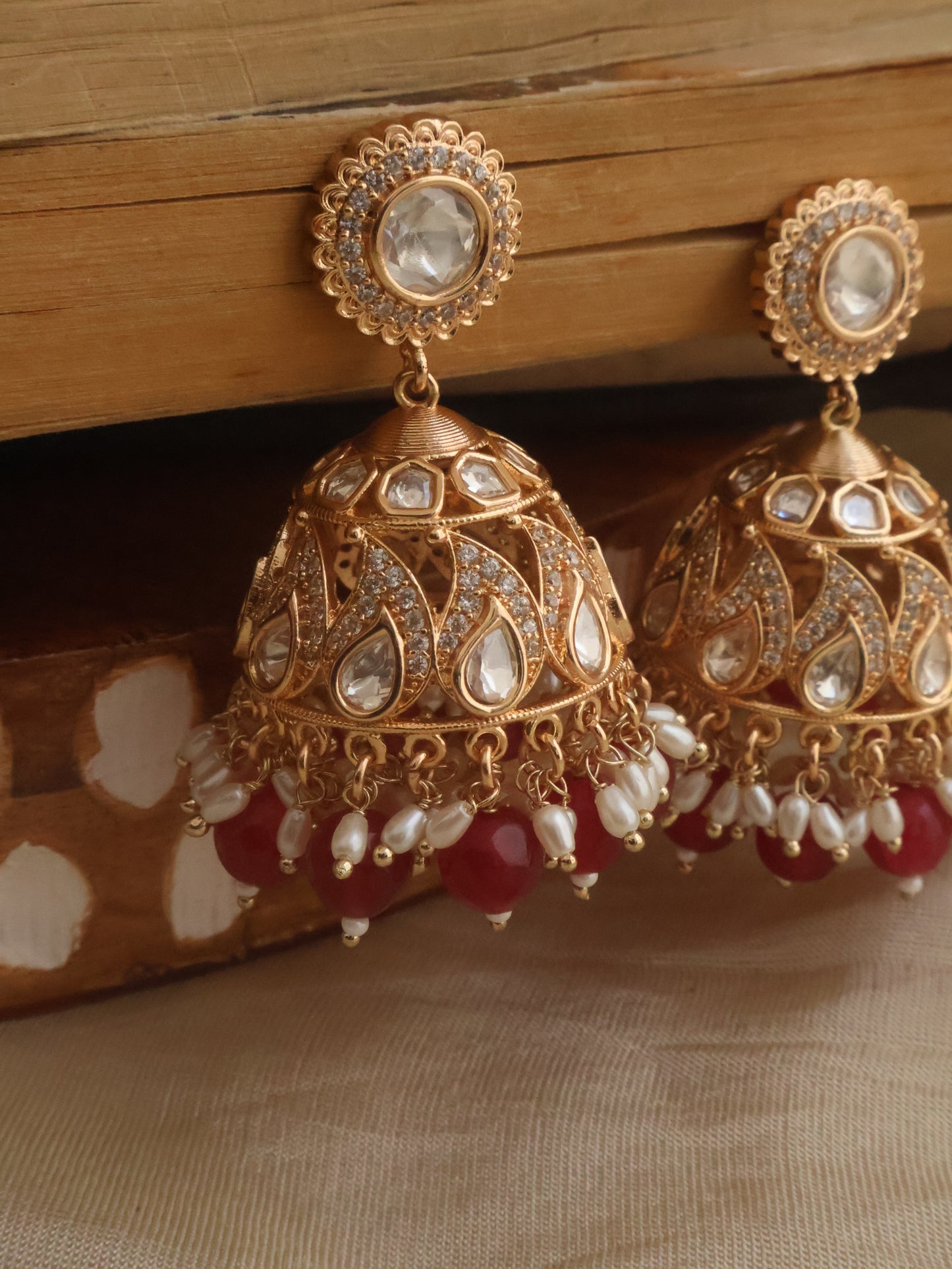 Raga Red Polki Jhumka Earrings