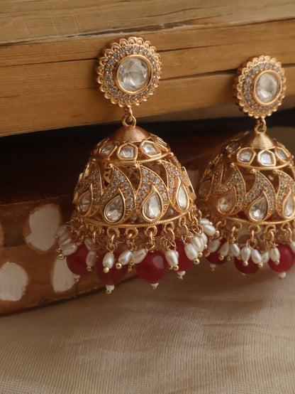Raga Red Polki Jhumka Earrings