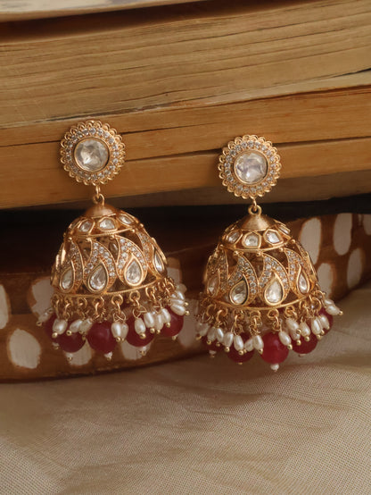 Raga Red Polki Jhumka Earrings