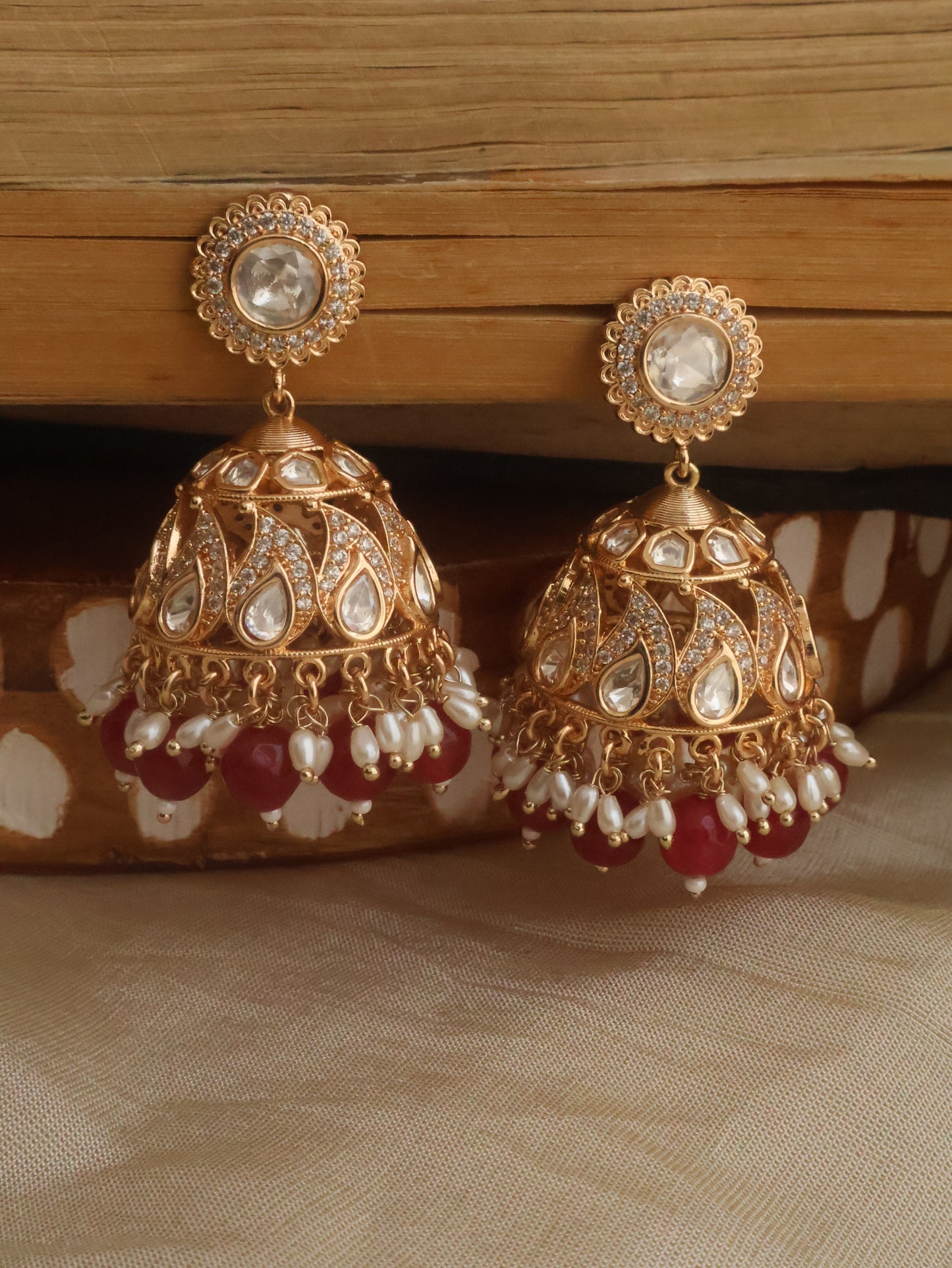 Raga Red Polki Jhumka Earrings