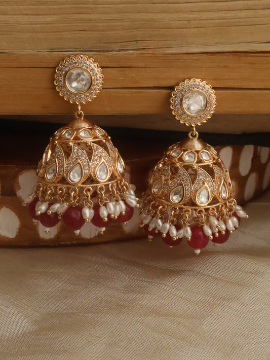 Raga Red Polki Jhumka Earrings