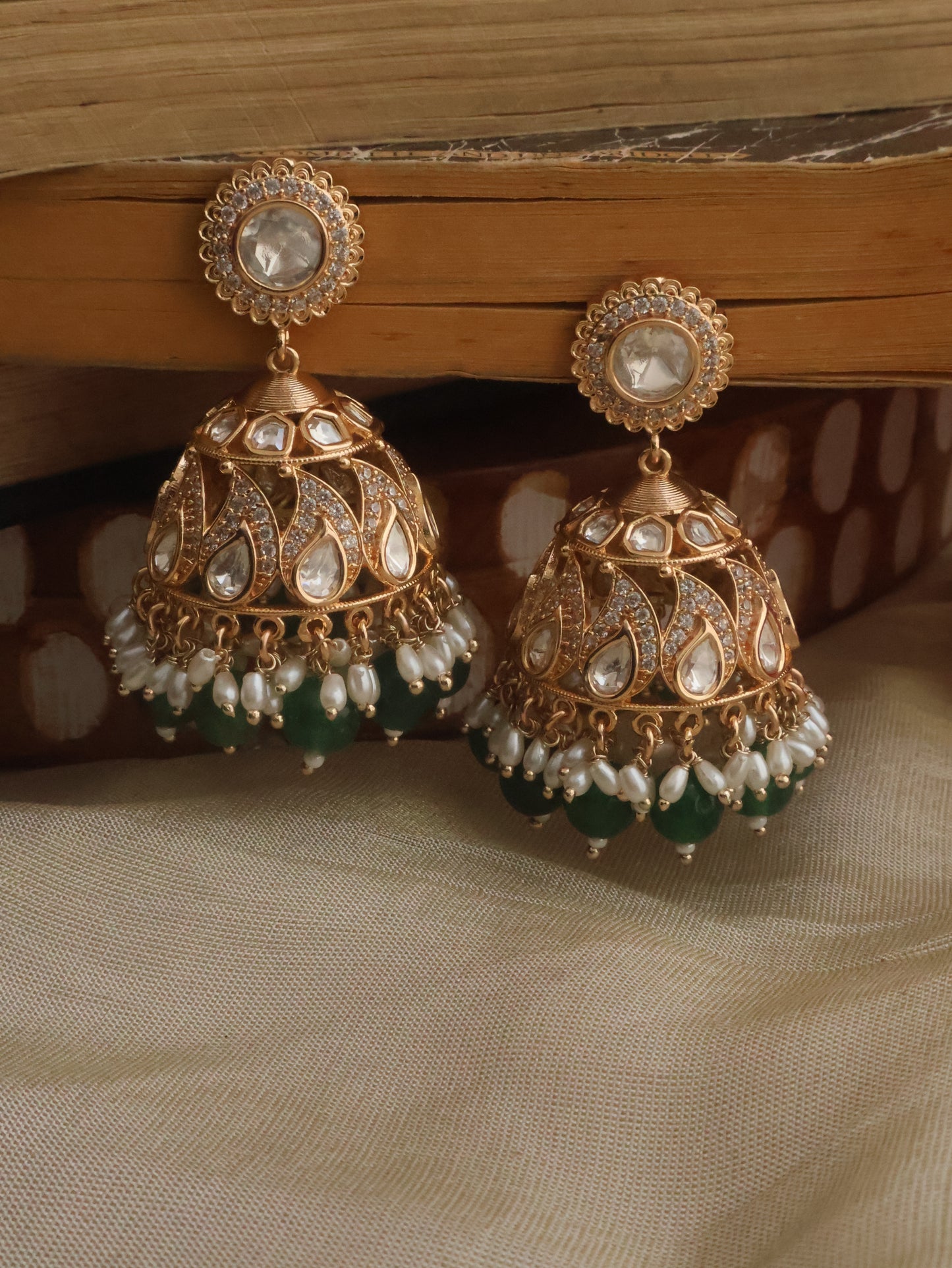 Raga Green Polki Jhumka Earrings