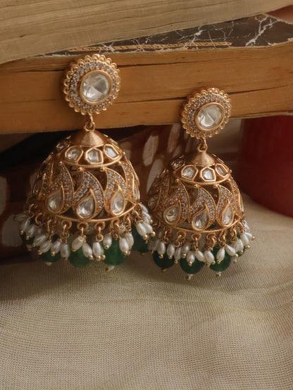 Raga Green Polki Jhumka Earrings