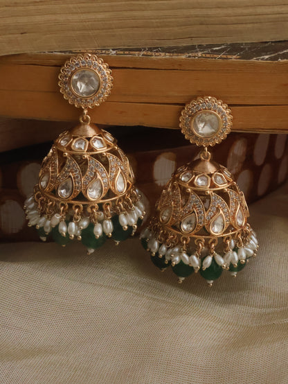 Raga Green Polki Jhumka Earrings