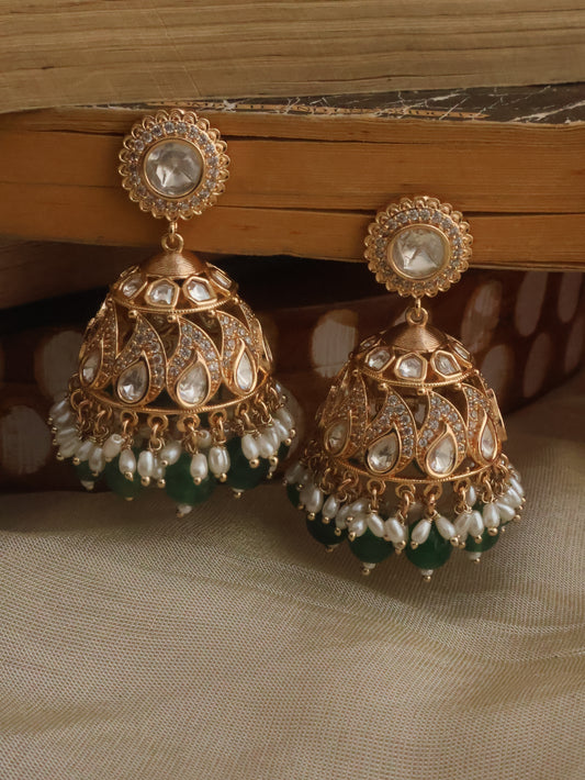 Raga Green Polki Jhumka Earrings