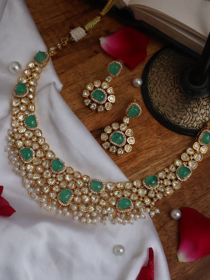Rajsi Mint Green Polki Necklace Set