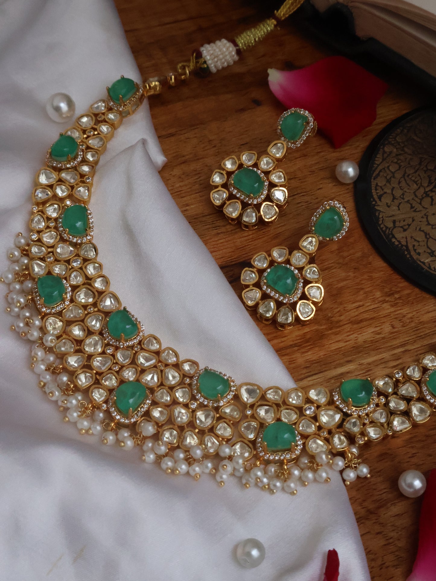 Rajsi Mint Green Polki Necklace Set