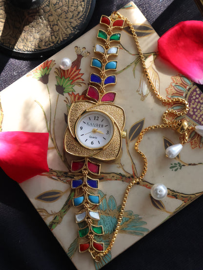 Livia Multicoloured Kundan Wrist Watch