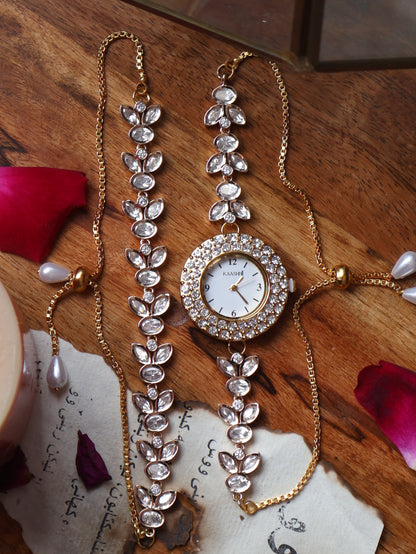 Dua Polki Wrist Watch & Bracelet Set