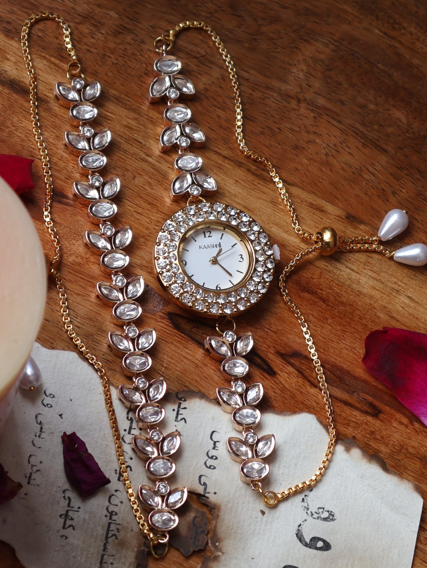 Dua Polki Wrist Watch & Bracelet Set