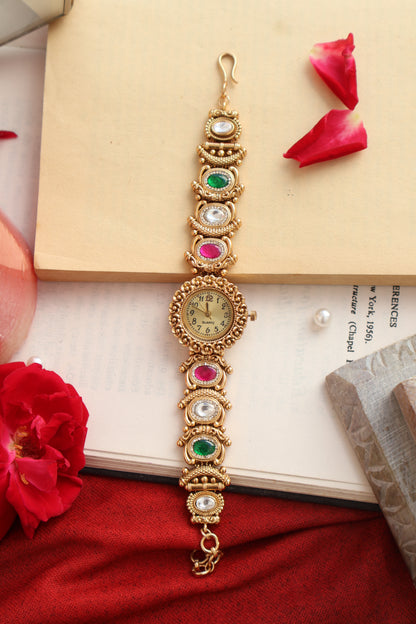 Amayra Multicolored Kundan Wrist Watch