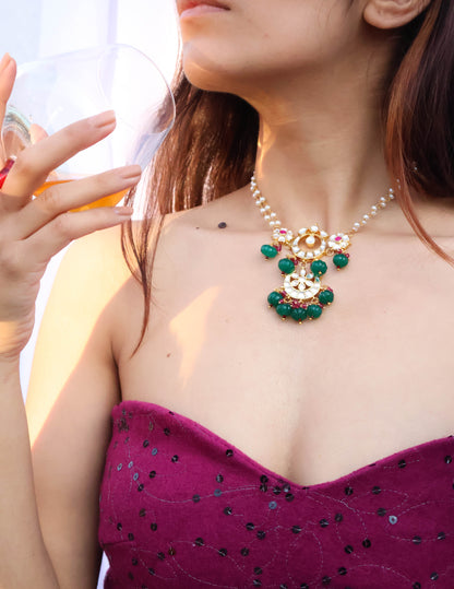 Avisha Red-Green Kundan Necklace