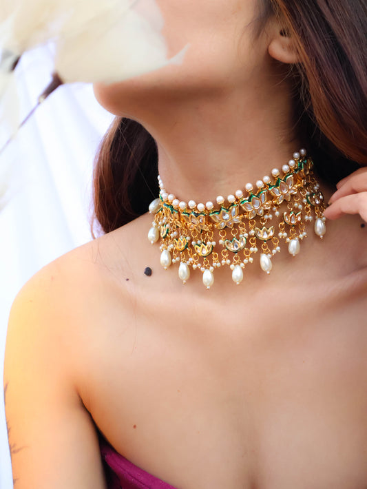 Shara Green Kundan Choker Necklace