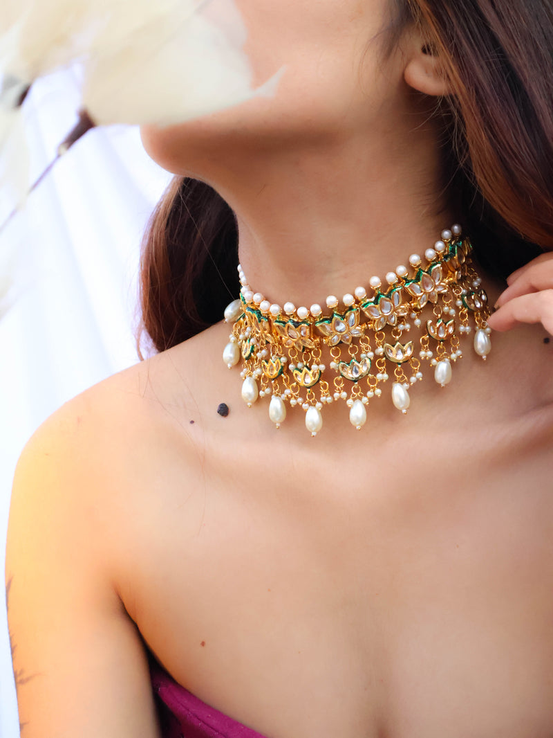 Shara Green Kundan Choker Necklace