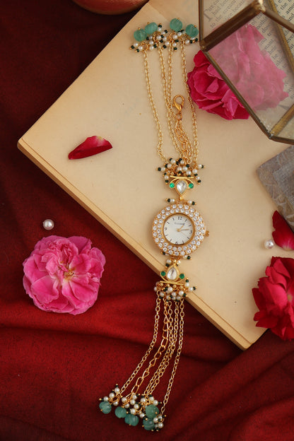 Roohza Kundan Green Wrist Watch