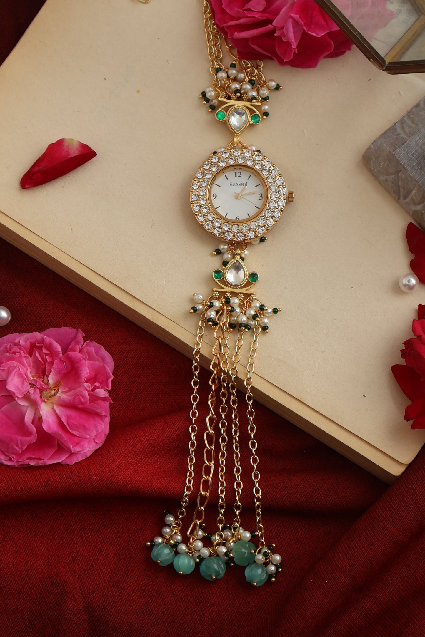Roohza Kundan Green Wrist Watch