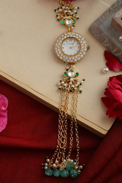Roohza Kundan Green Wrist Watch