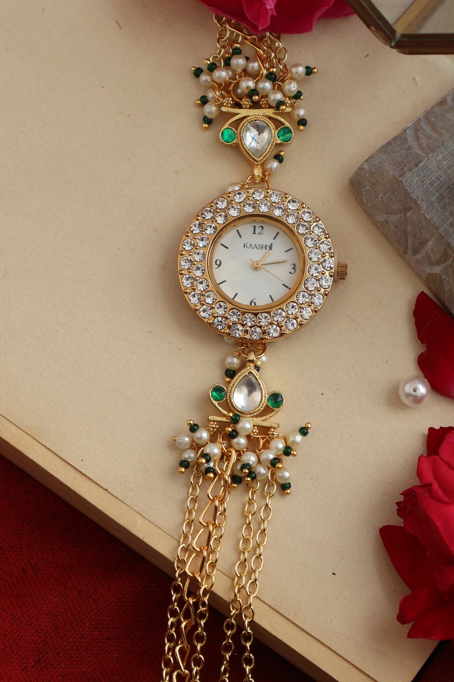 Roohza Kundan Green Wrist Watch