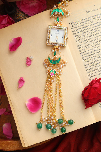 Rajora Kundan Green Wrist Watch