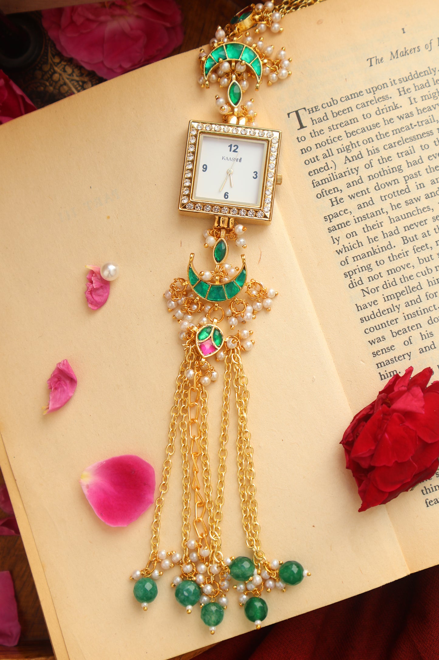 Rajora Kundan Green Wrist Watch