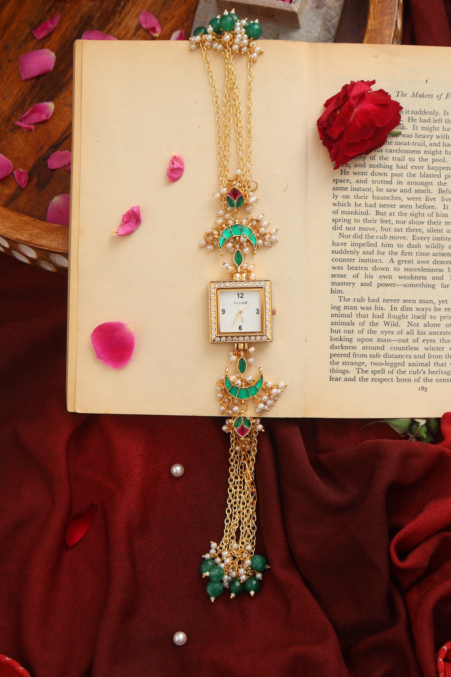 Rajora Kundan Green Wrist Watch