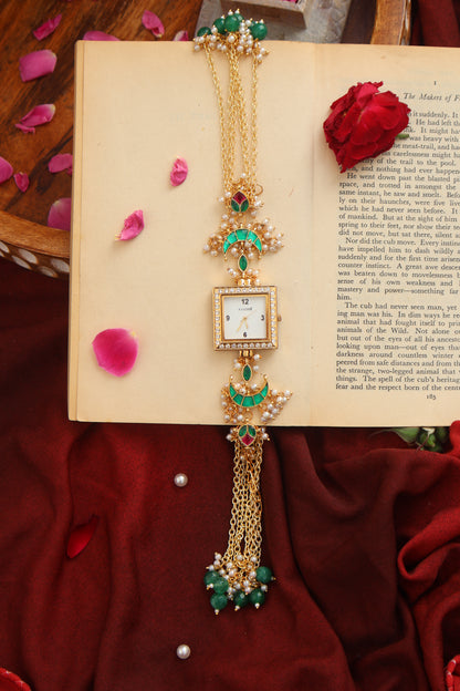 Rajora Kundan Green Wrist Watch