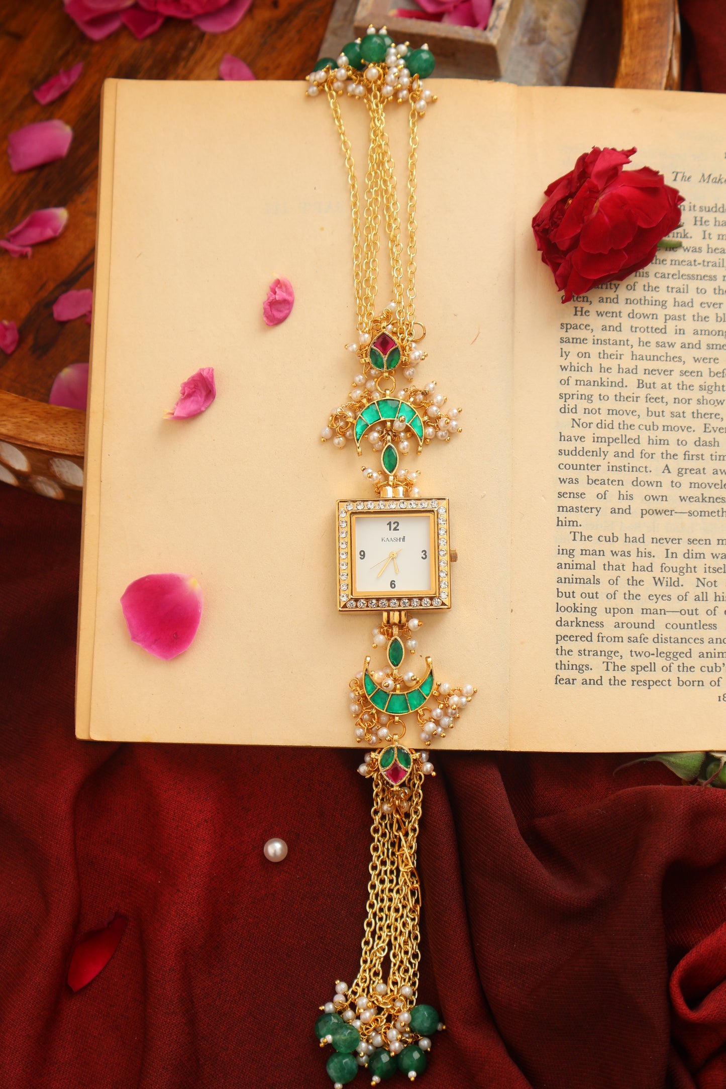 Rajora Kundan Green Wrist Watch