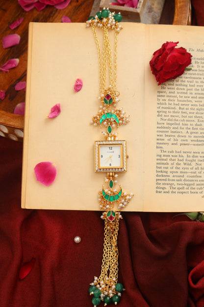 Rajora Kundan Green Wrist Watch