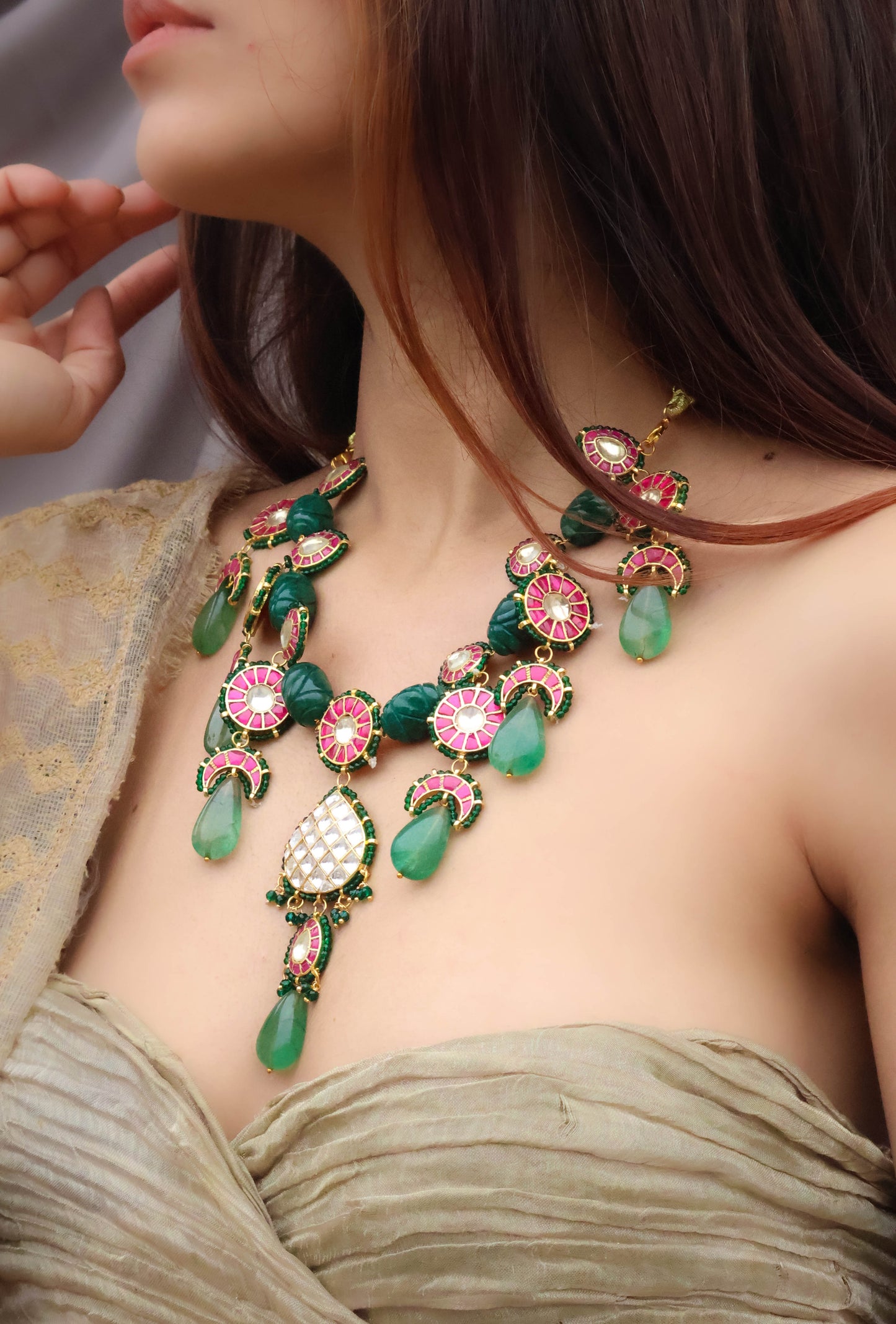 Rivah Red-Green Kundan Necklace