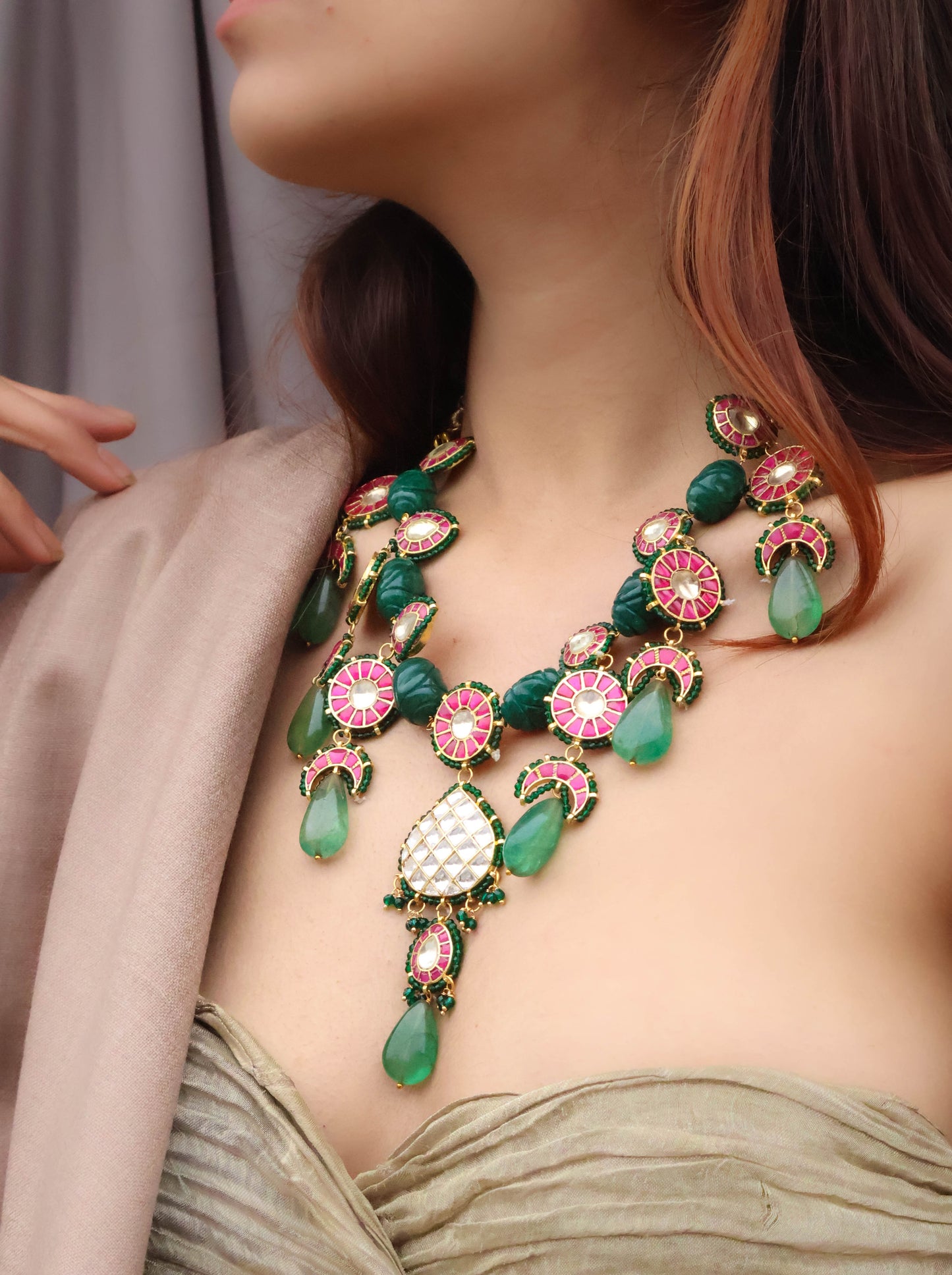 Rivah Red-Green Kundan Necklace