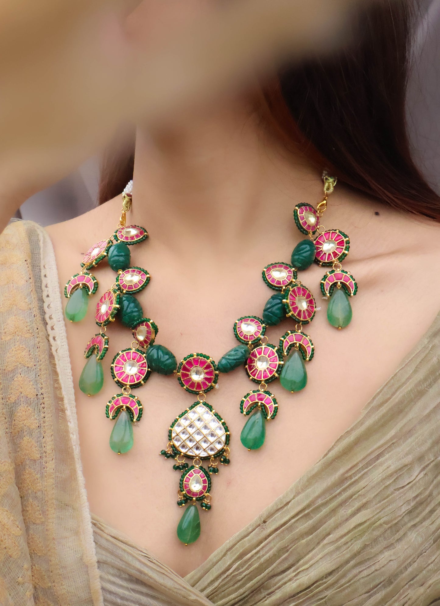 Rivah Red-Green Kundan Necklace