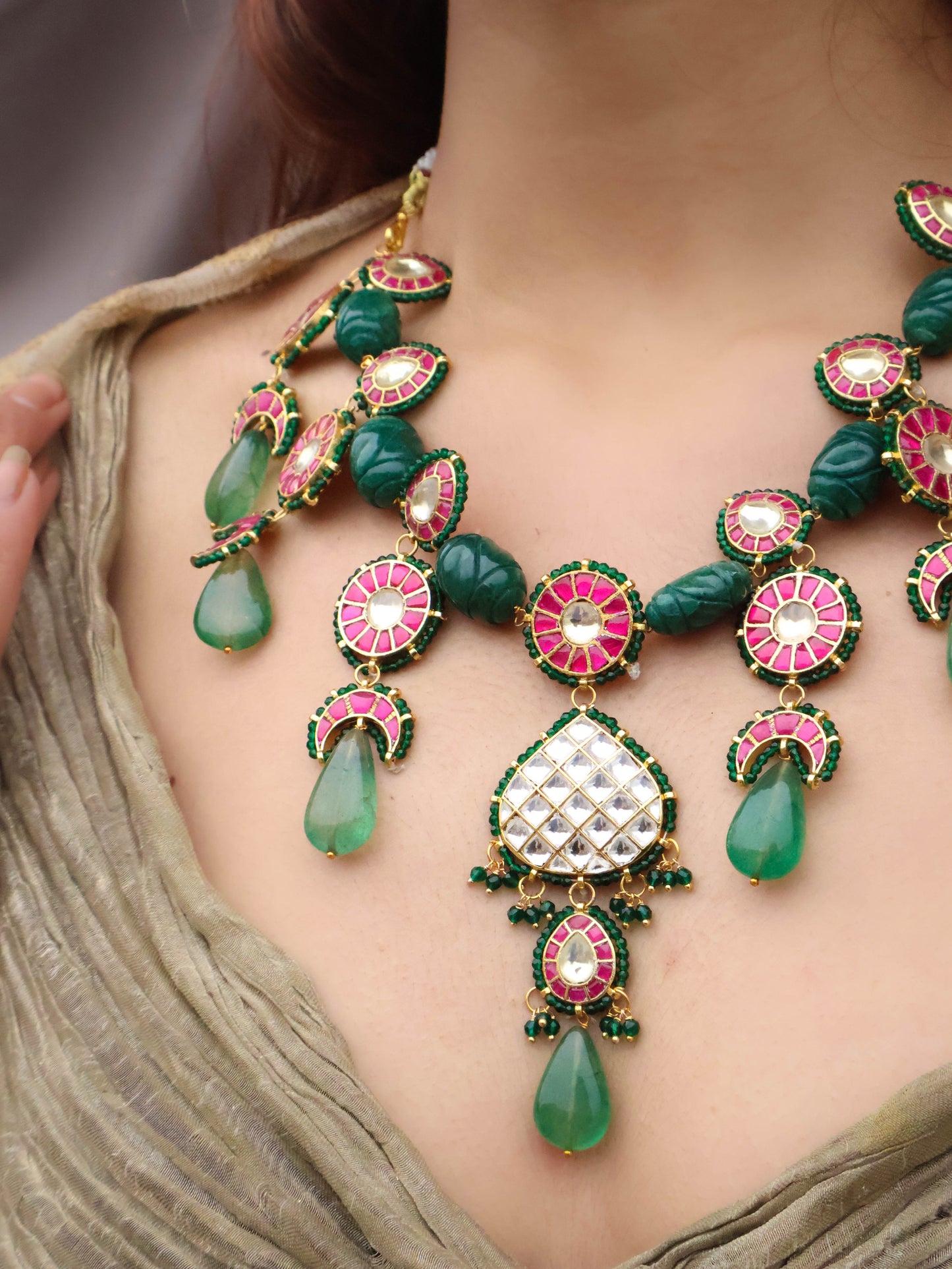 Rivah Red-Green Kundan Necklace