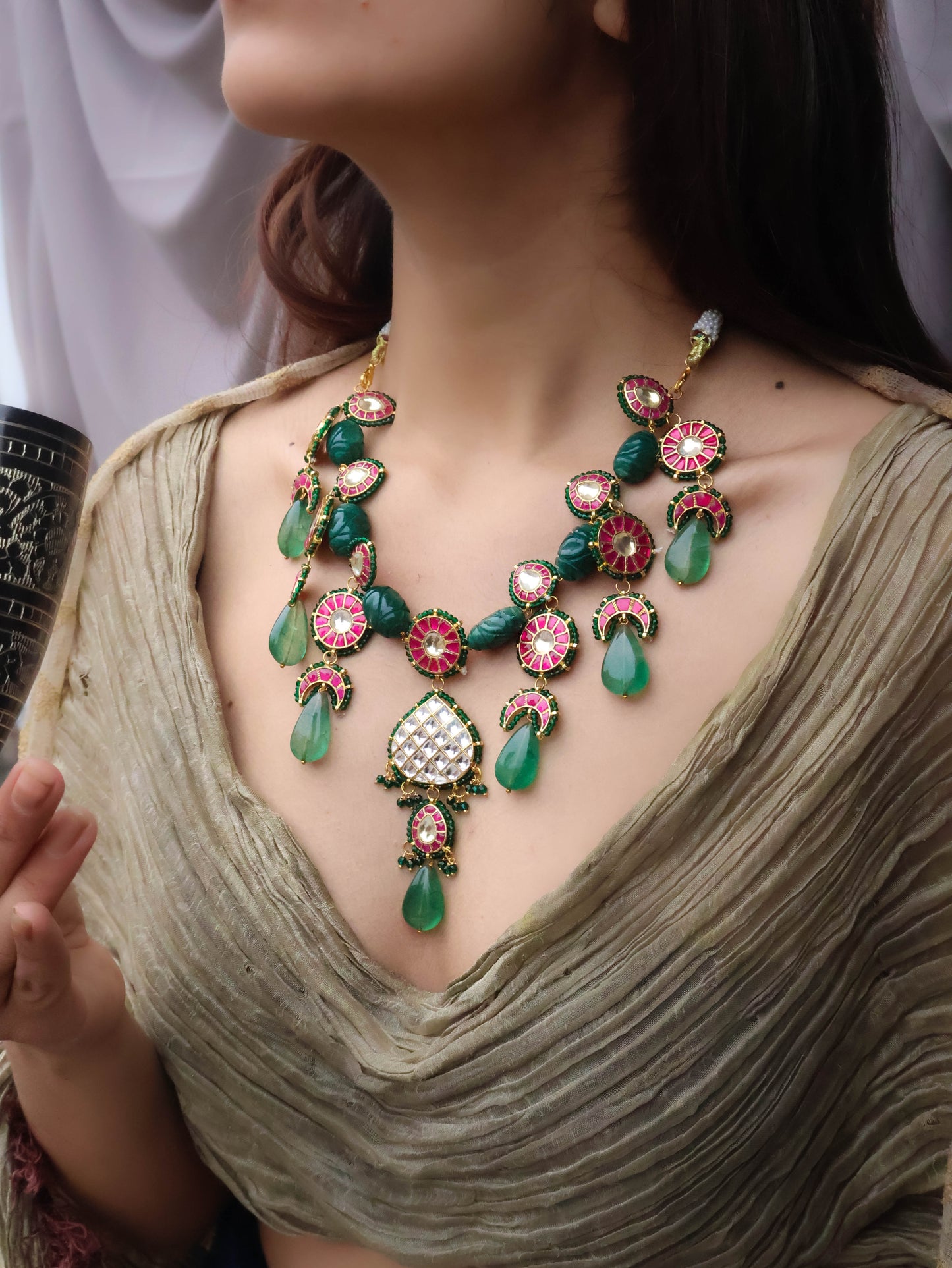 Rivah Red-Green Kundan Necklace