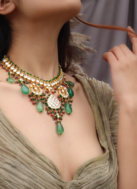 Asmee Red-Green Kundan Necklace