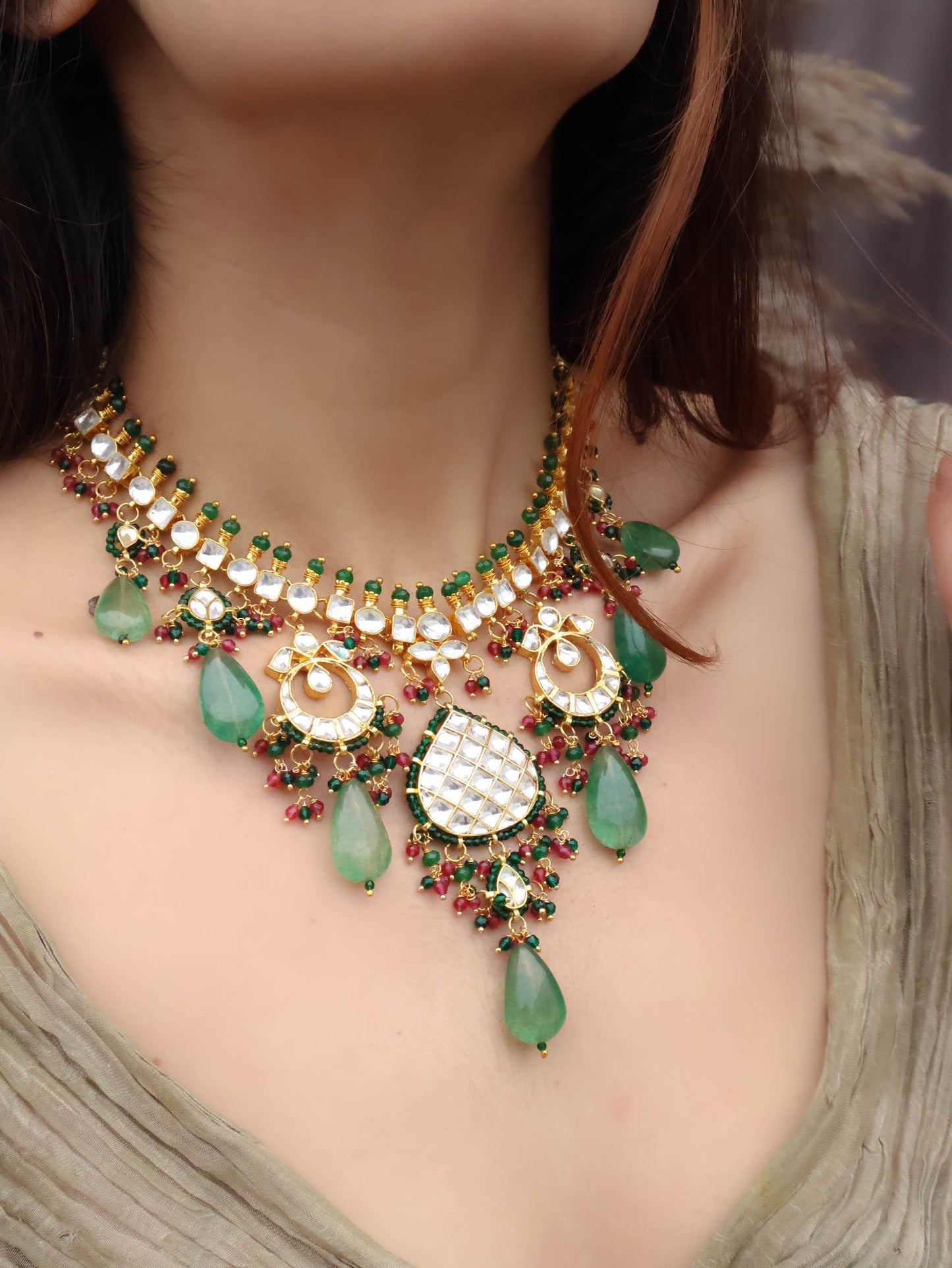 Asmee Red-Green Kundan Necklace