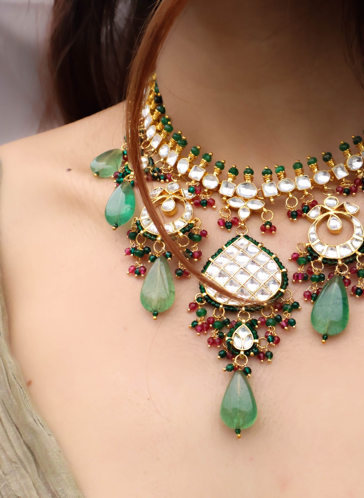 Asmee Red-Green Kundan Necklace