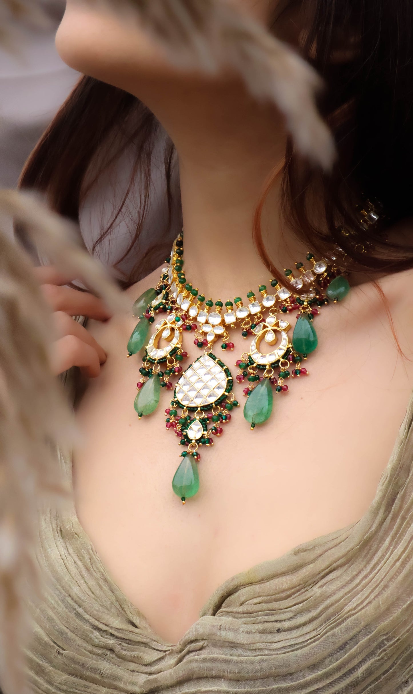 Asmee Red-Green Kundan Necklace