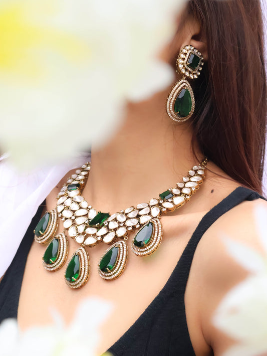 Shyaan Green Polki Necklace Set