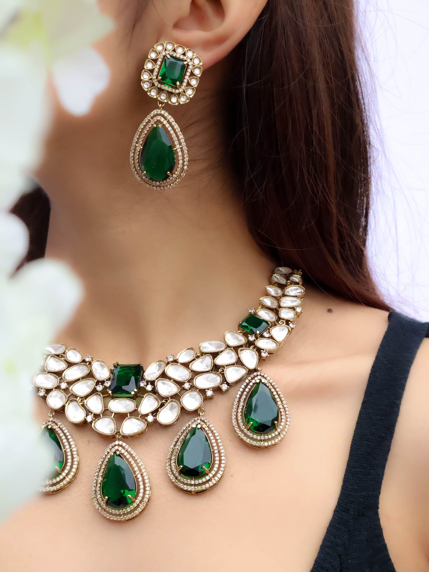 Shyaan Green Polki Necklace Set