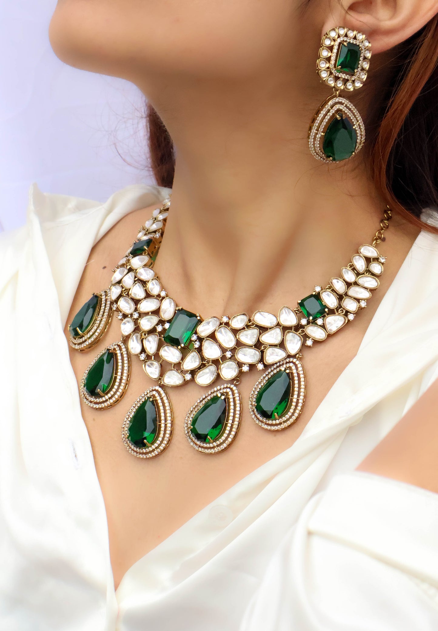 Shyaan Green Polki Necklace Set