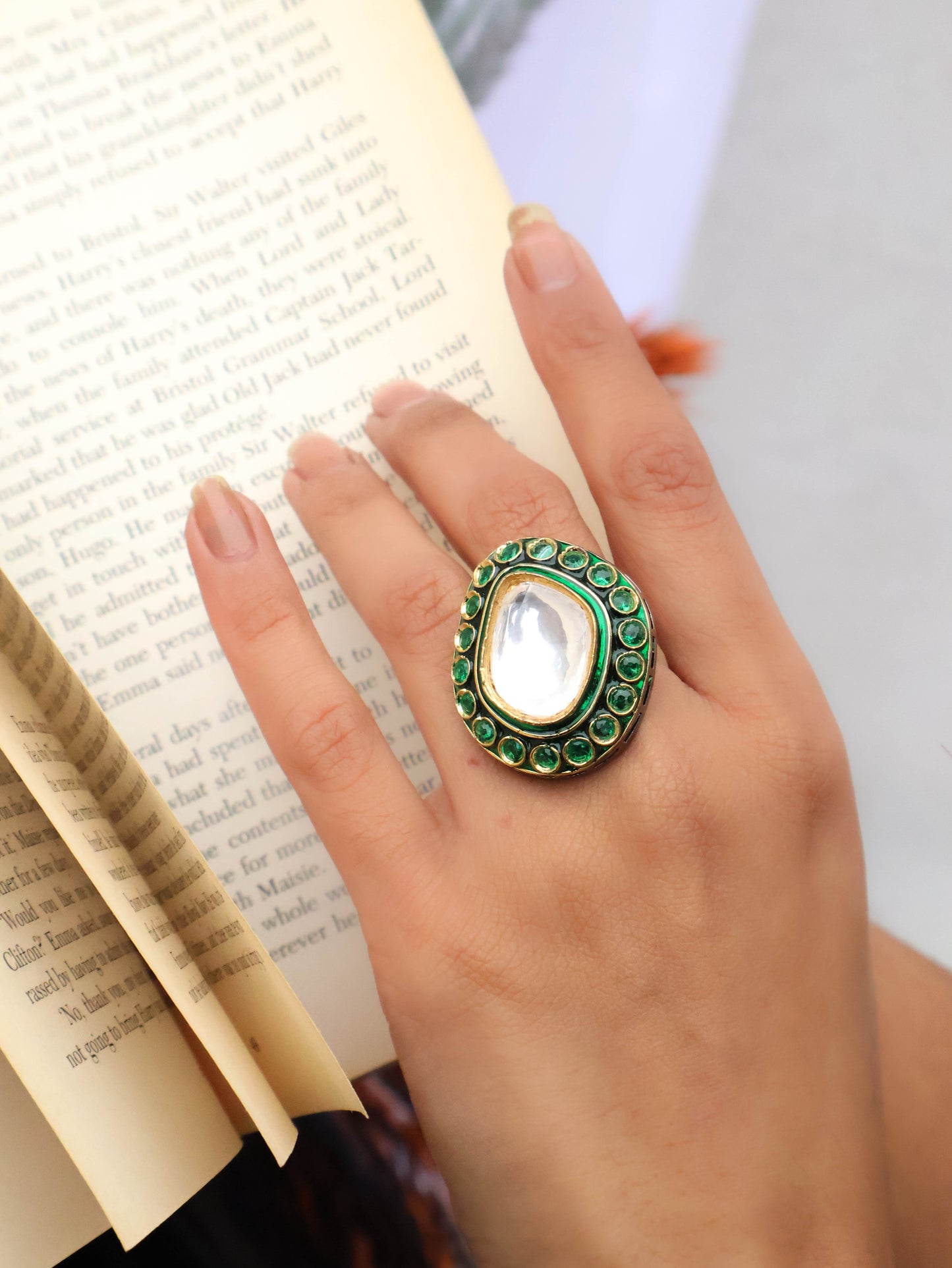 Huda Meenakari Polki Ring