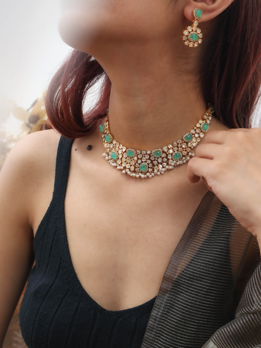 Rajsi Mint Green Polki Necklace Set