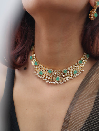 Rajsi Mint Green Polki Necklace Set