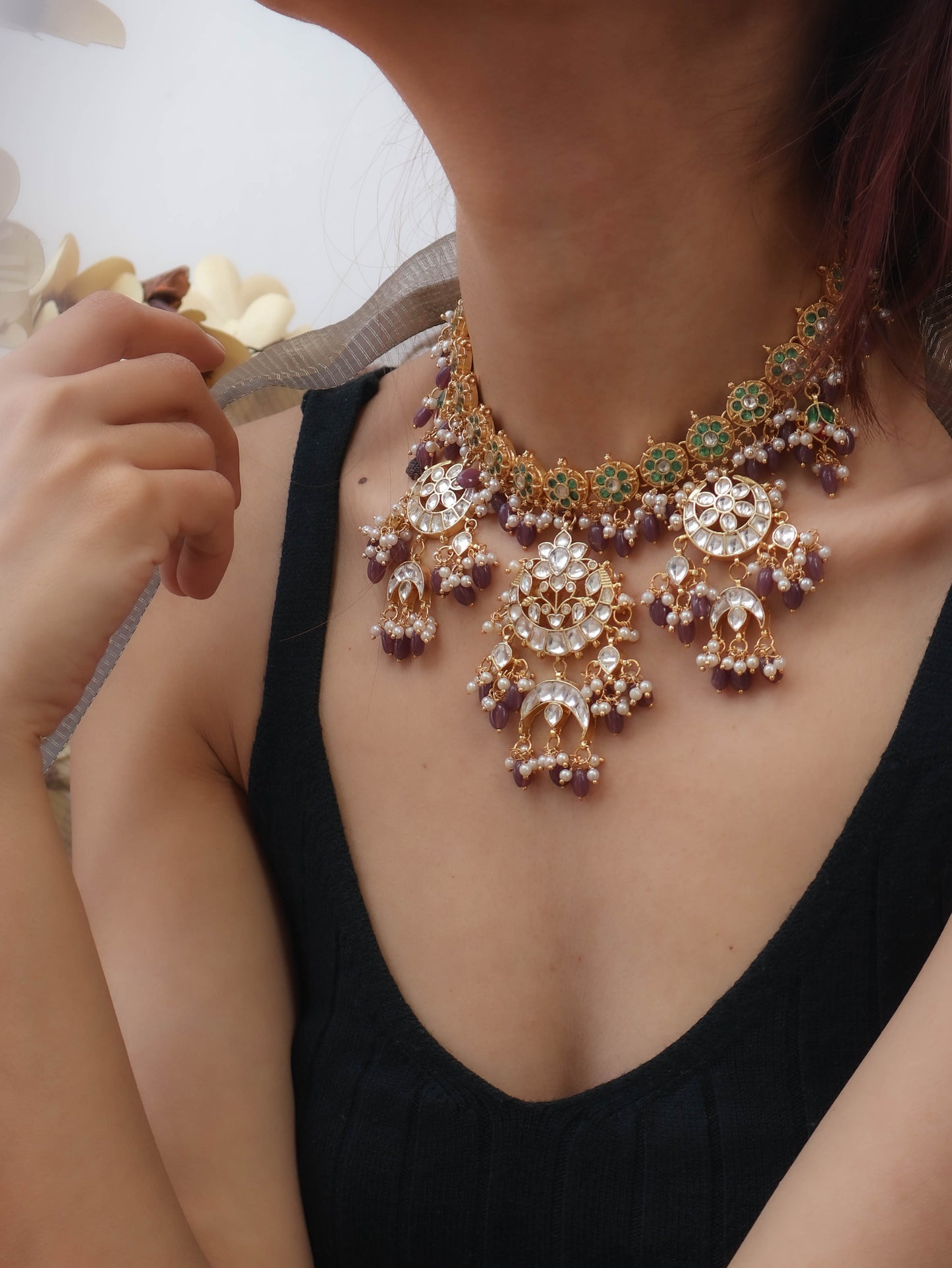 Kiara Kundan Purple-Green Necklace