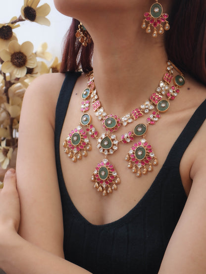 Era Layered Mint-Green Polki Necklace