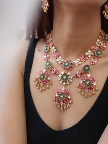 Era Layered Mint-Green Polki Necklace