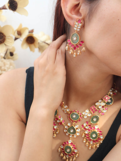 Era Layered Mint-Green Polki Necklace